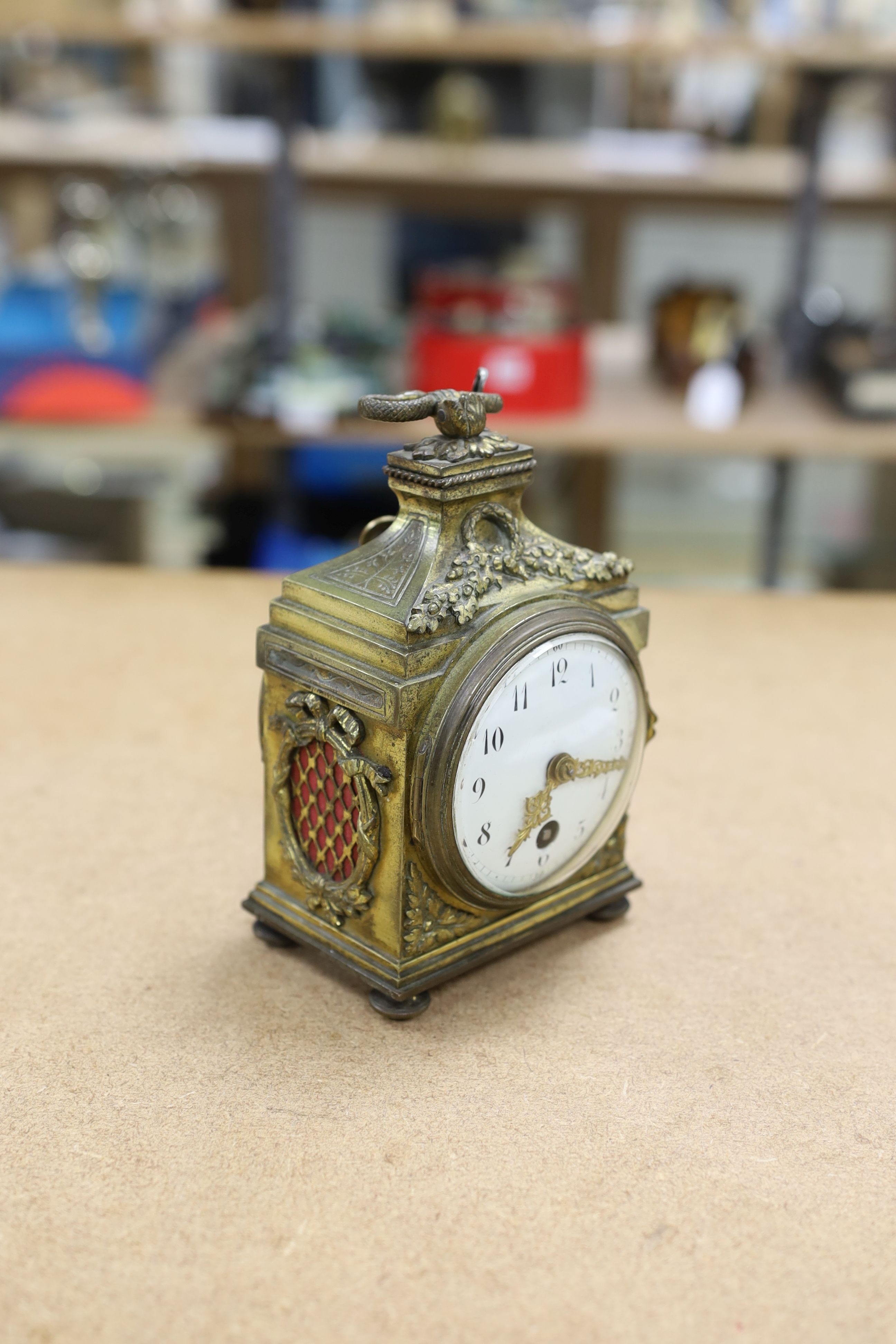 A French ormolu Pendule D'Officier timepiece, with key, circa 1900, 16cm